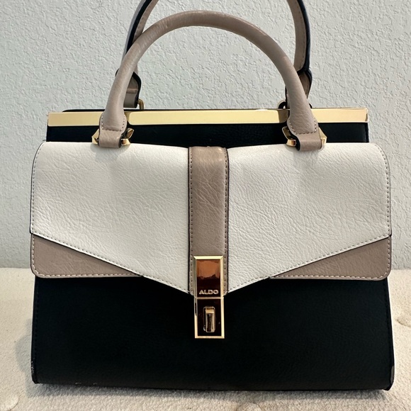 Aldo Handbags - ALDO Black, White & Taupe Colorblock Top-Handle Satchel